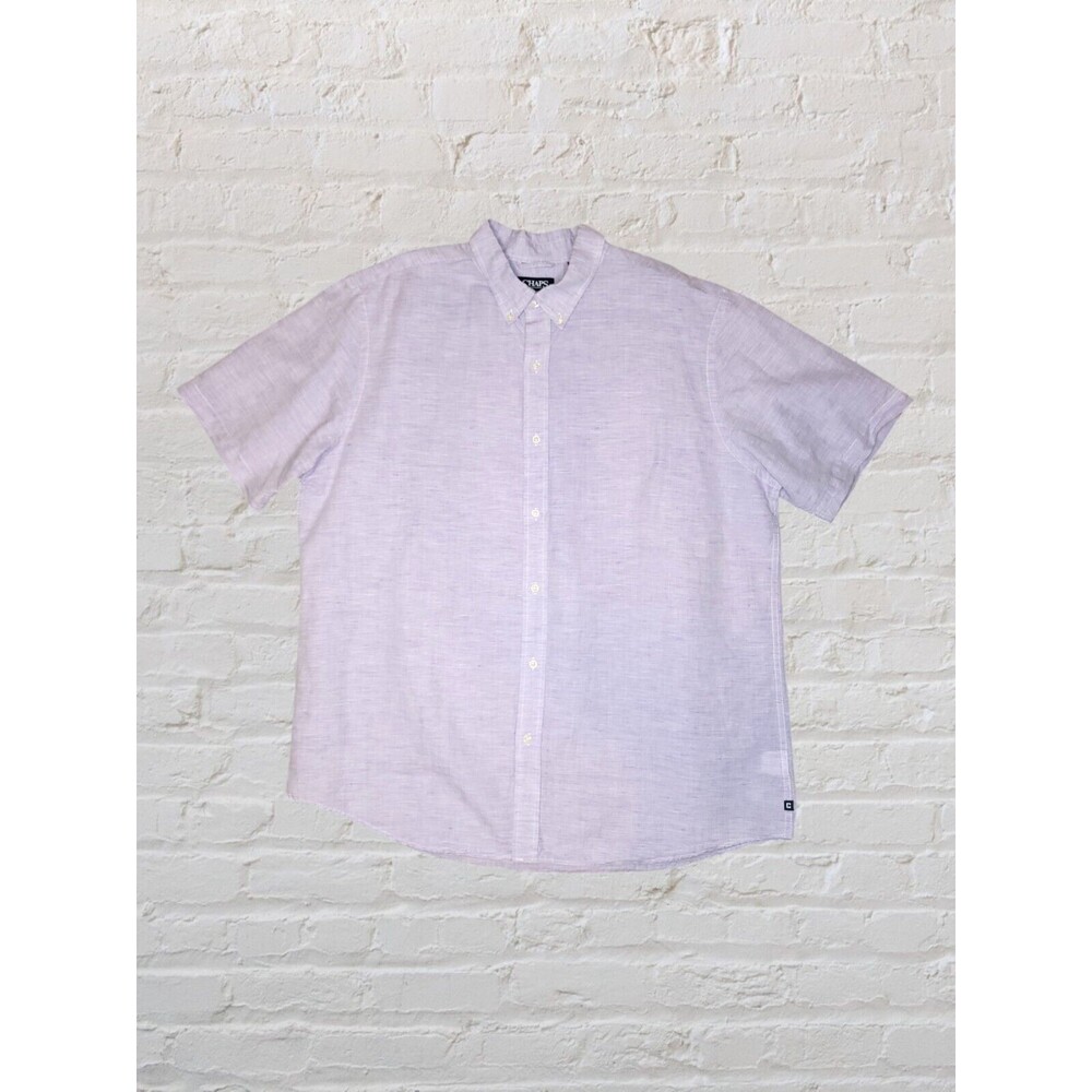 Chaps Button Front Shirt Mens XXL Purple Linen Cotton Blend Short Sleeve Classic
